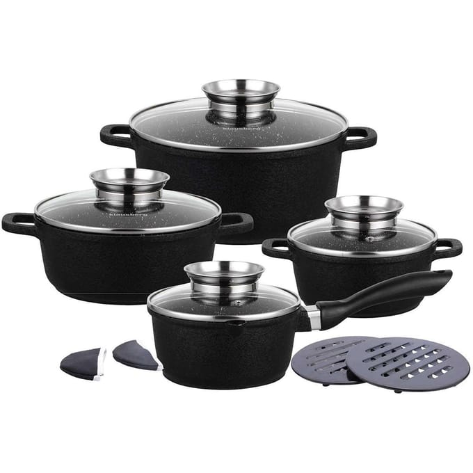 Klausberg 7360 - Pannenset 12 delig - zwart - marmer coating