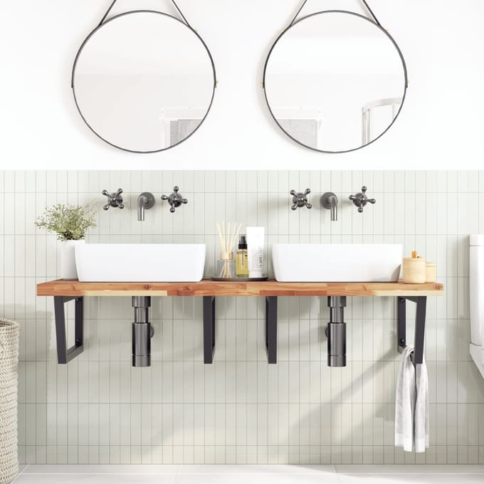 vidaXL - Badkamer - wandschap - staal - en - massief - acaciahout