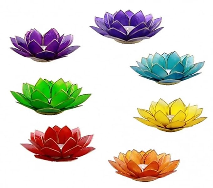 Set van 7 Lotus Sfeerverlichting Chakra's Zilveren Rand - 13,5 cm - 13.5cm