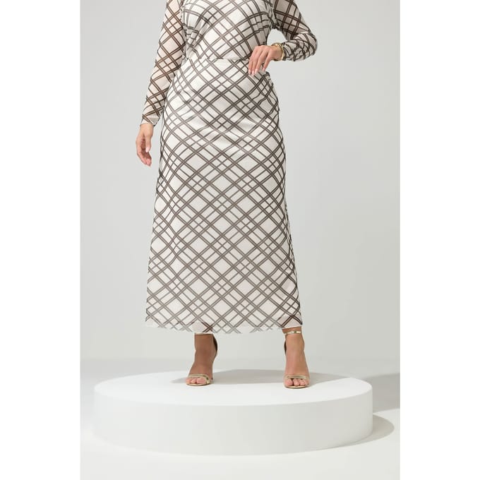 Yours London Yours Ivoorwit En Bruin Geruite Maxiroksize 42