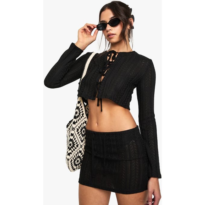 boohoo Dames Haakmini-rok met ingebouwde shorts | Black | Maat: 14