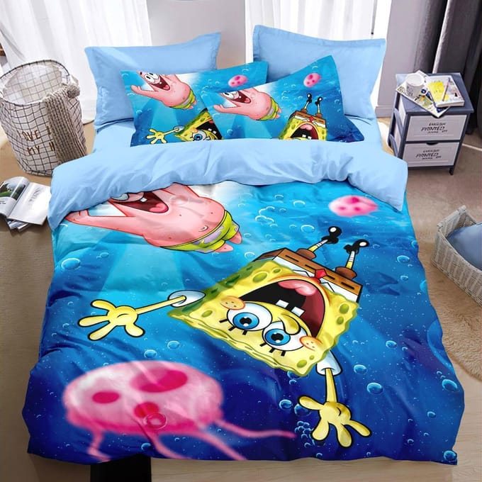 Ensemble de housse de couette 3D Bob l'éponge en polyester pour enfants, literie taille king, ensembles de couette, 100% polyester 155x220cm