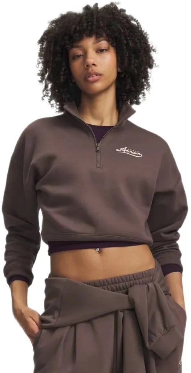 Under Armour Rival Fleece Varsity Sweatshirt Met Halve Rits Bruin XL Vrouw