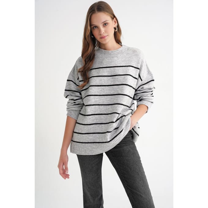 Gestreepte Crew Neck Ontspannen Gebreide Pullover Trui