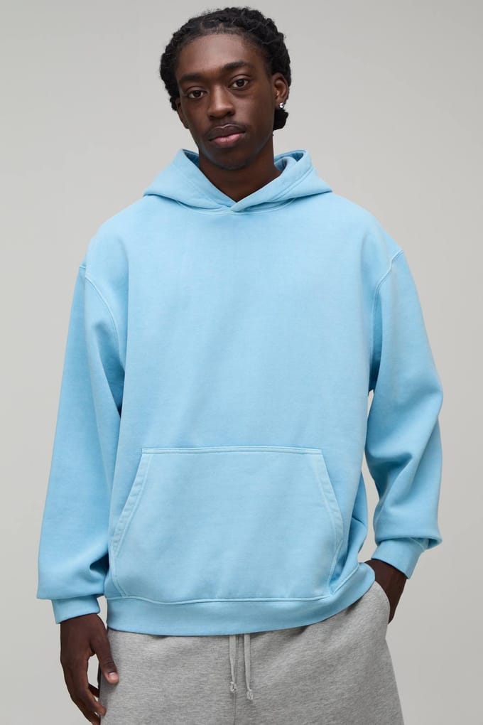 Oversized Gewassen Hoodie Met Capuchon | Light Blue | Size Large