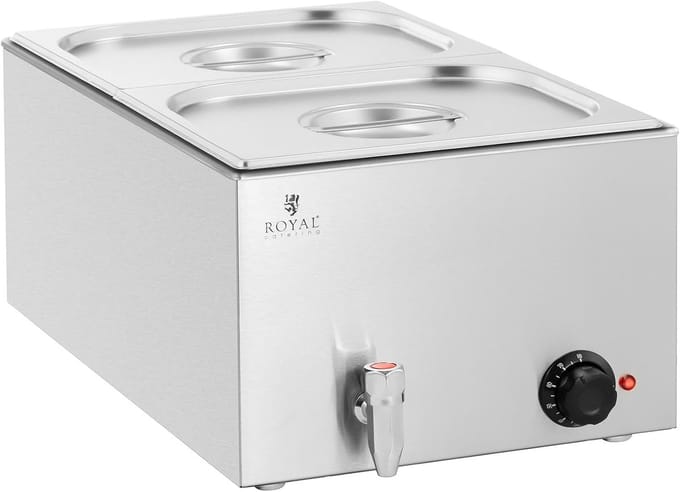 Professionele Bain Marie 600W met Afvoerkraan en 2 GN 1/2 Bakken
