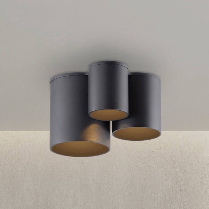 PURE LED badkamer plafondlamp Point, zwart, lengte 18 cm, 3-lamps.