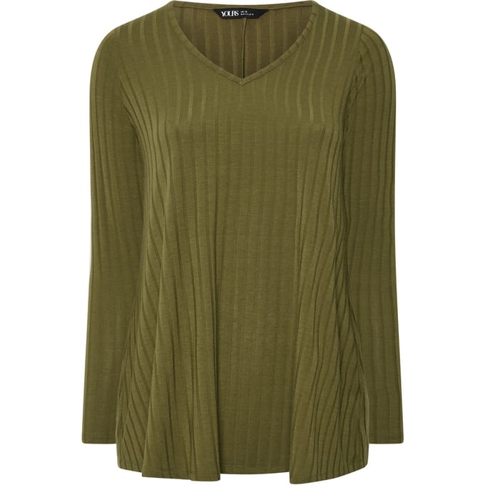 Yours Khakigroen Tshirt Met Diepe Vhals Size 48