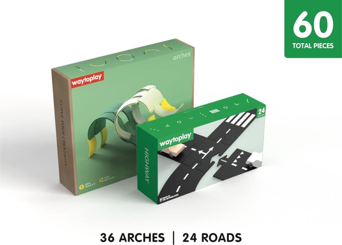 Waytoplay Roads & Arches Adventure Set - Flexibele Autobaan en Bogen - 60-delig