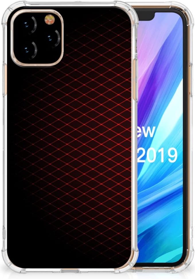 Apple iPhone 11 Pro Doorzichtige Silicone Hoesje Geruit Rood