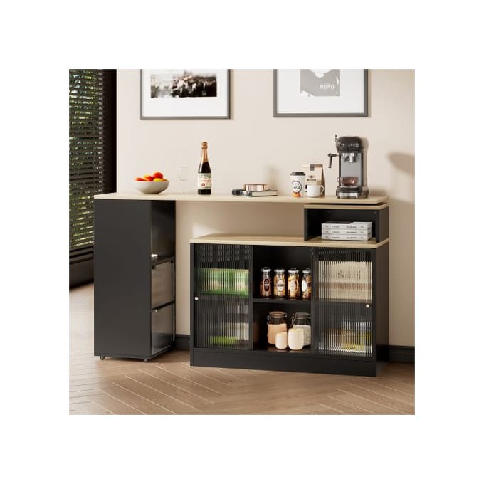 Table de bar extensible avec espace de rangement, table à manger compacte, table à manger compacte, pivote sans être soulevée, noire