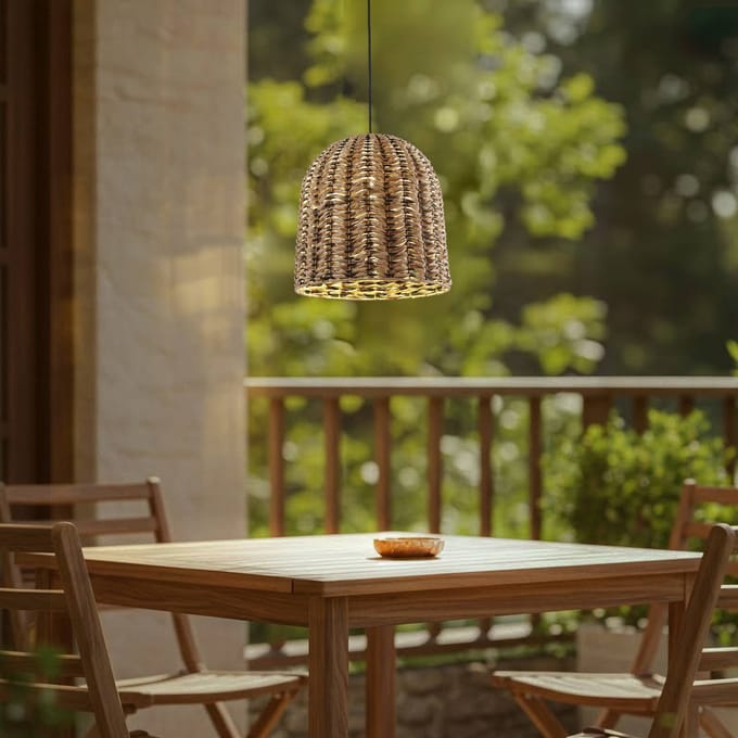 Lindby - Hanglampen buiten - 1licht - Plastic, metaal - H: 35 cm - E27 - licht hout, zwart