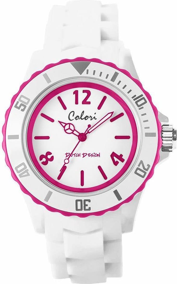 Colori White Summer 5 COL403 Horloge - Siliconen Band - Ø 44 mm - Wit / Roze