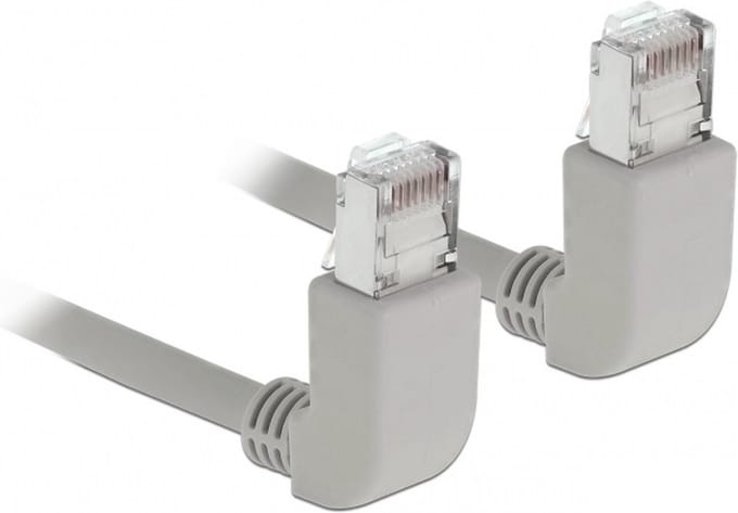 S/FTP CAT6a 10 Gigabit netwerkkabel haaks naar beneden / haaks naar beneden / grijs - LSZH - 2 meter