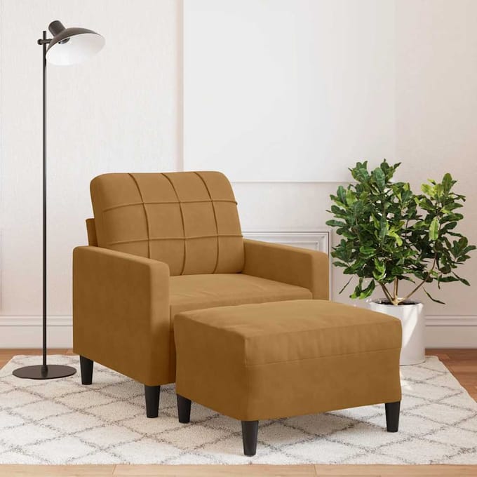 vidaXL - Fauteuil - met - voetenbank - 60 - cm - fluweel - bruin