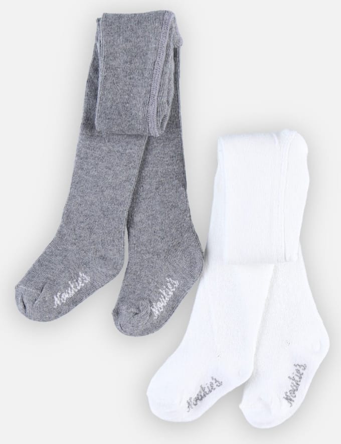 Noukie's - Broekkousen- 2 Pack collant's - Creme en grisjt - 16 / 3 maand