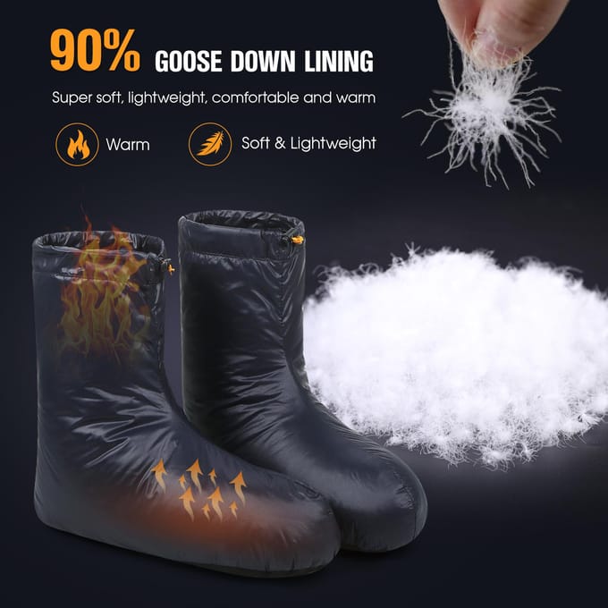 Lixada hiver chaud vers le bas pantoufles de couchage chaussettes doux coupe-vent Camping vers le bas chaussons pour sac de couchage chaussettes de Camping M black