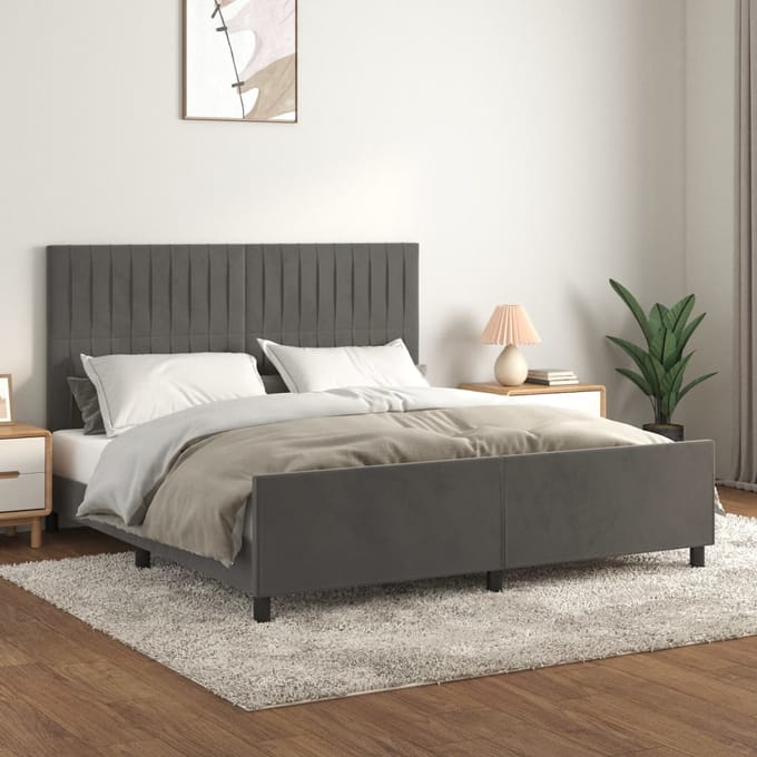 vidaXL - Bedframe - met - hoofdeinde - fluweel - donkergrijs - 180x200 - cm