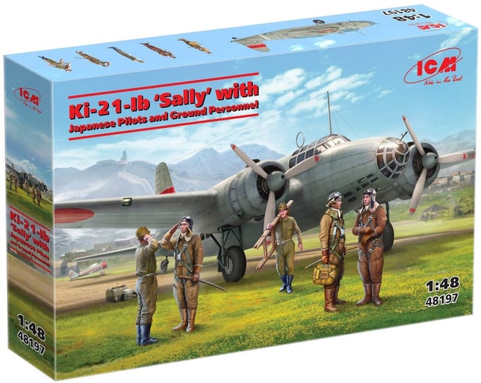 ICM Modelbouwpakket Auto - 48197 Mitsubishi Ki-21-Ib ‘Sally’ met Japanse piloten en grondpersoneel Plastic - 1:48 - Modelbouw