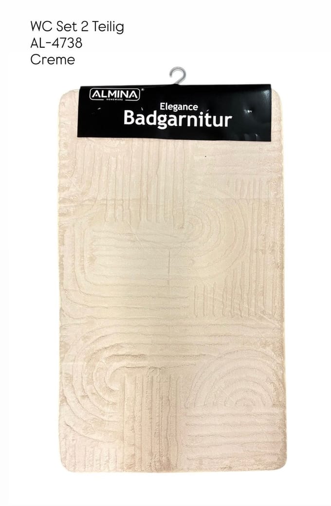Almina WC Set 2-Delig – Badgarnitur – 60×100 cm + 60×50 cm – Luxe Badmat & Toiletmat – Crème