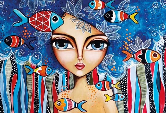 Magnolia puzzel Lady with Fish - 1000 stukjes legpuzzel.
