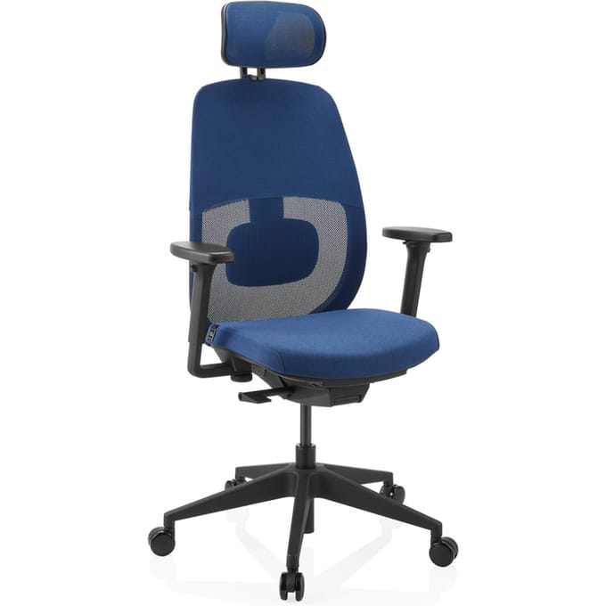 Skandis Pro | met hoofdsteun | Frame: Zwart - Professionele bureaustoel Blauw / Zwart