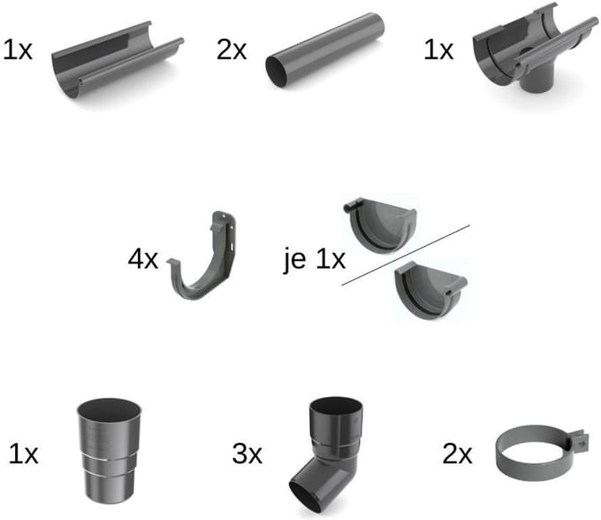 Dakgoot Set Compleet, 2m Grafiet, PVC