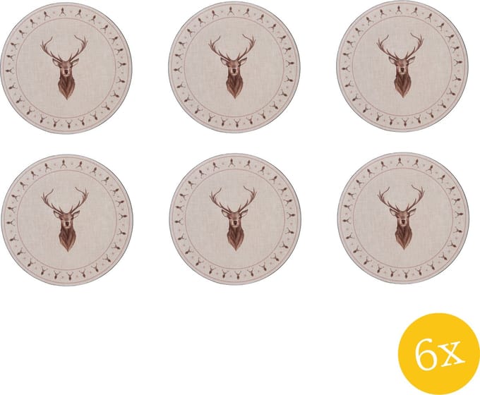 Clayre & Eef Onderbord set van 6 stuks Ø 33 cm Beige Bruin Kunststof Herten