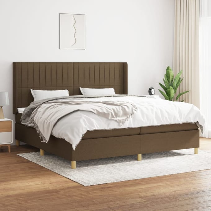 vidaXL - Boxspring - met - matras - stof - donkerbruin - 200x200 - cm