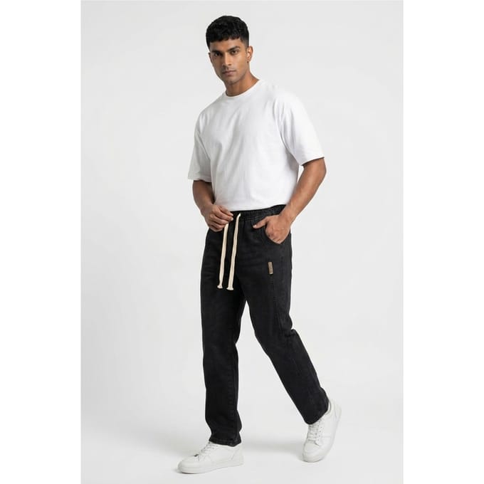 Opvallende Denim Broek met Touwsluiting Taille