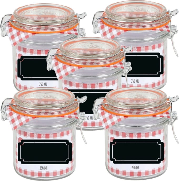 Weckpot/inmaakpot - 10x - 250 ml - glas - met beugelsluiting - incl. etiketten