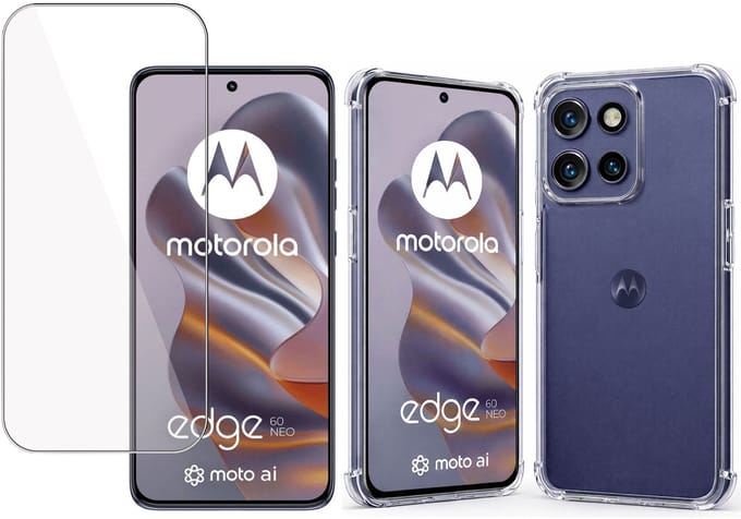 TechNow Hoesje + Screenprotector geschikt voor Motorola Edge 60 Neo Hoesje Screenprotector - Tempered Glass - Extreme Shock Case Transparant