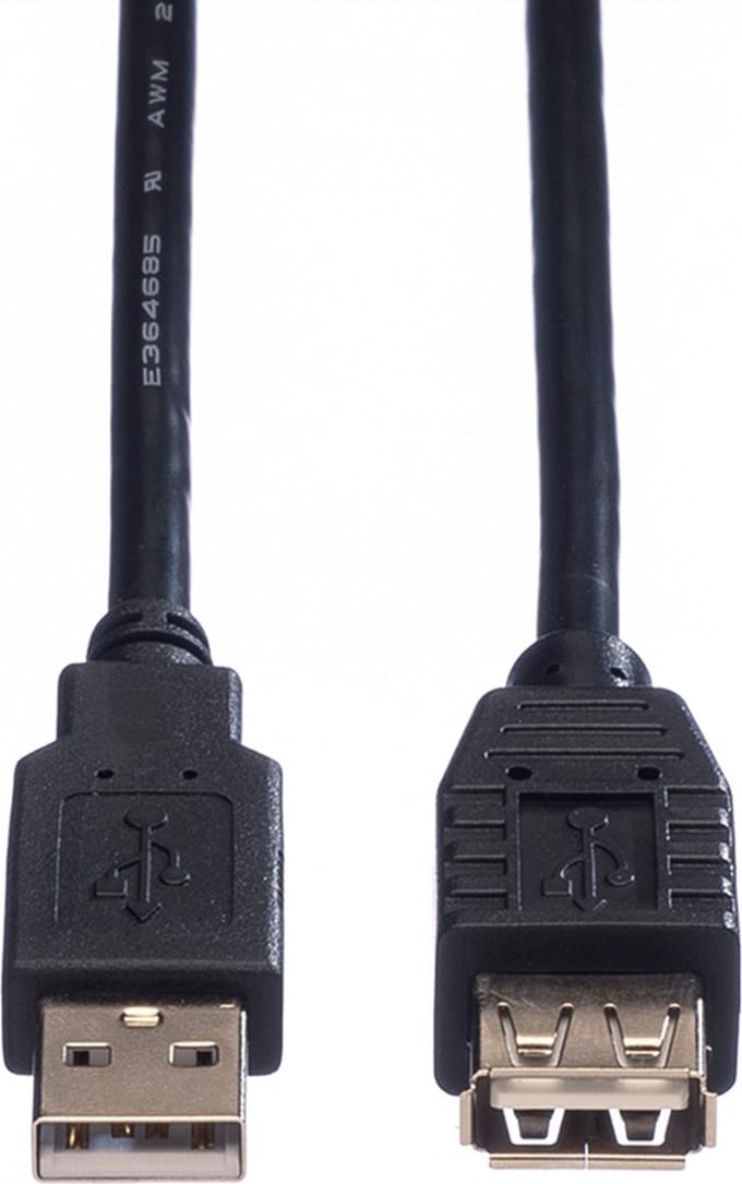 ROLINE USB 2.0 Kabel, type A-A, M/F, zwart, 1,8 m