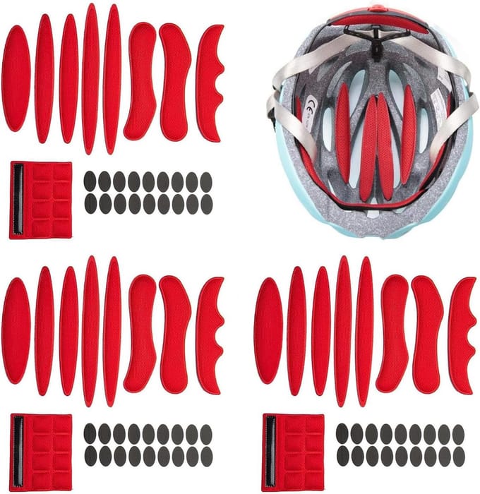 Universele Set Fietshelm Kussens met Klittenband Blauw Grijs Rood