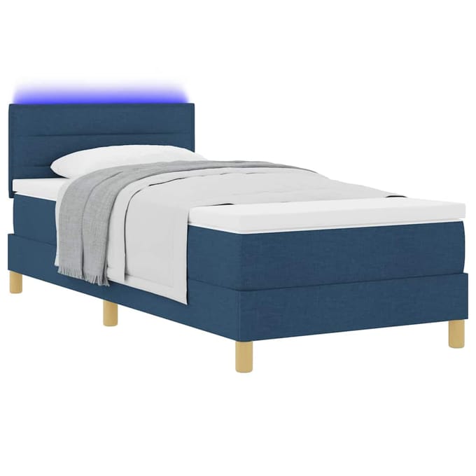 vidaXL - LED - Box - Spring - Bed - met - hoofdeinde - Blauw - 90 - x - 200 - cm - Stof