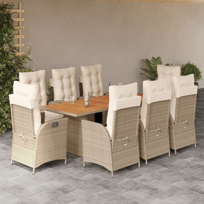 vidaXL - 9-delige - Tuinset - met - kussens - poly - rattan - beige
