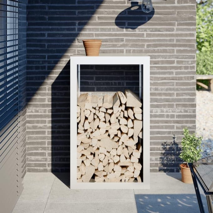 Brandhoutrek - Houthouder Opslag - Haardhout Opslag - Stalen Constructie - 60x40x100 cm - Wit