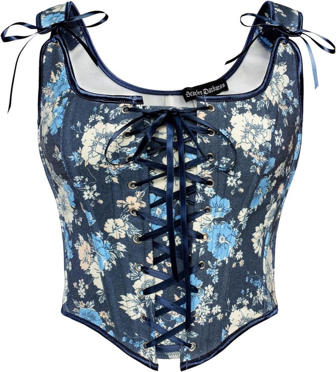 Dames Renaissance Corset Top met Bloemenprint en Veterdetails