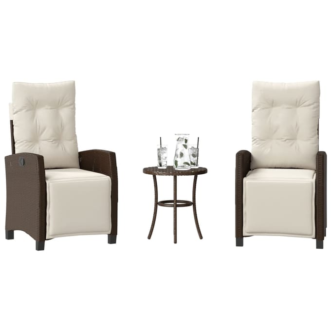 vidaXL - 3-delige - Bistroset - met - kussens - poly - rattan - bruin