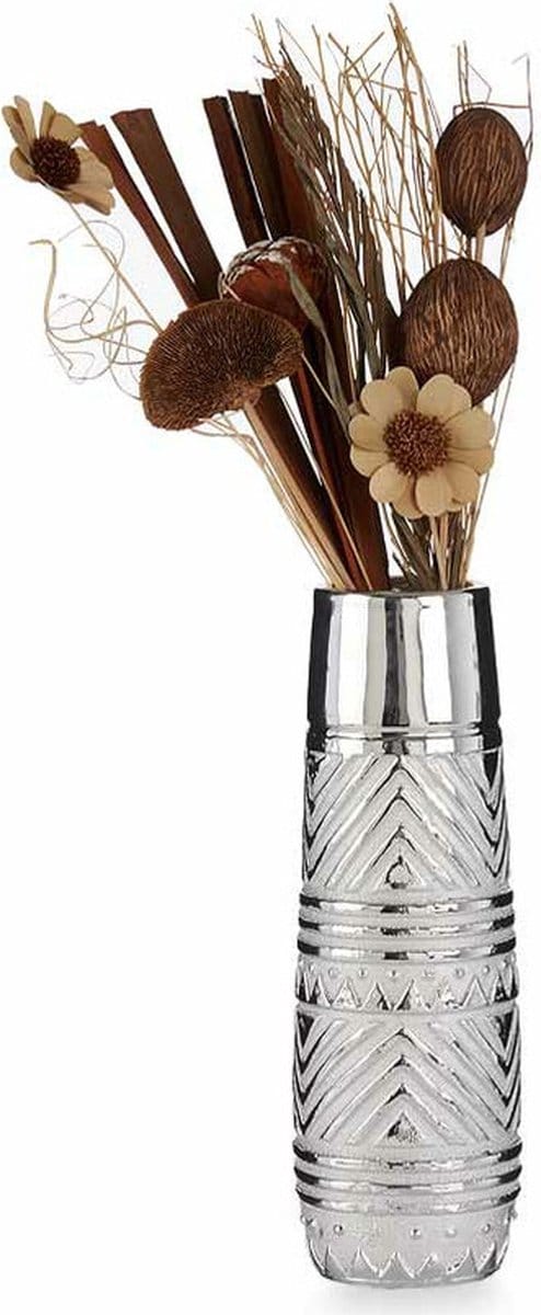 Giftdecor - Bloemenvaas - zilver modern motief - 10 x 30 cm - keramiek
