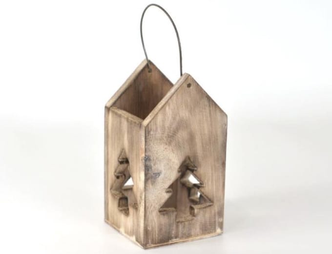 Deco Kerst | Waxinehouder + glas | Huisje met kerstboom