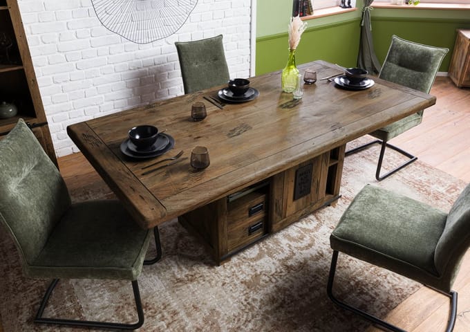 MASSIVMOEBEL24.DE RAILWAY #4014 eettafel bruin gelakt massief hout mango 240x100x76 cm (BxTxH)