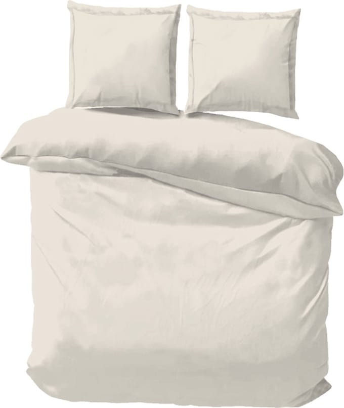 iSleep Satijn Katoen Dekbedovertrek Uni - Eenpersoons - 140x200/220 cm - Licht Beige