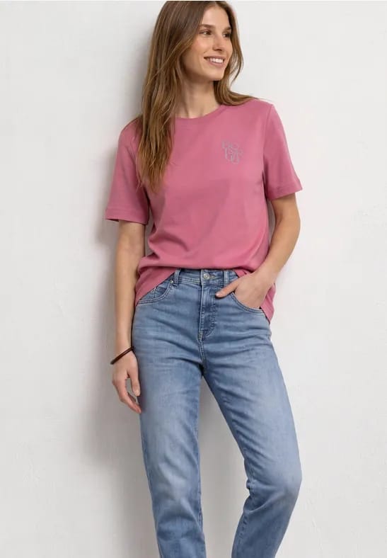 Shirt met ronde hals en opdruk op de borst