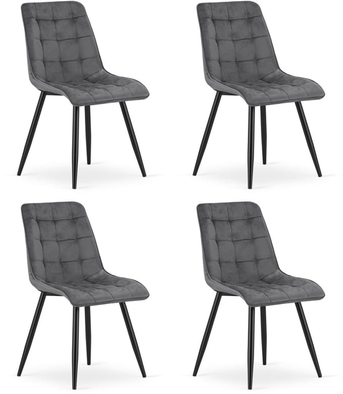 Set van 4 eetkamerstoelen SPLIT - Donkergrijs fluweel - Zwarte metalen poten - Modern design