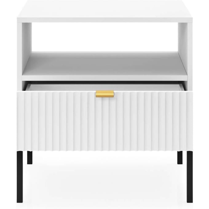 Selsey Vellore - Nachtkastje 54 cm - wit met geribbelde front en gouden handgreep