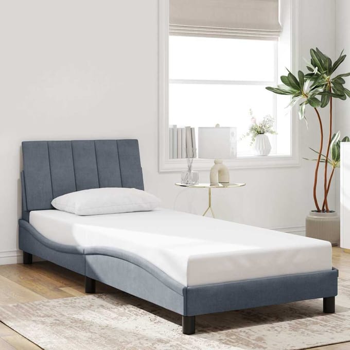 vidaXL - Bedframe - zonder - matras - "Hanko" - 90x190 - cm - fluweel - donkergrijs