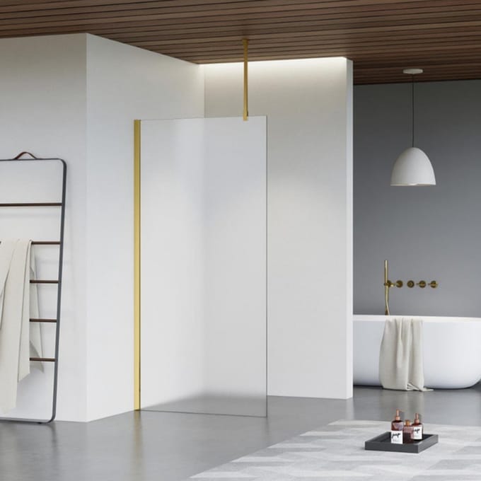 FugaFlow Eccelente Vetro inloopdouche badkamer - 100x200cm - mat glas - plafondarm - geborsteld messing
