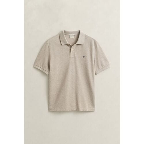 Gant Polo Fine Shield Short Sleeve Piqué Uni Oat Melange / male