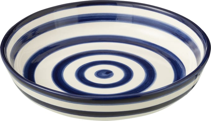J-Line schaal Granada Stripes Low - keramiek - wit/blauw - large - Ø 25 cm